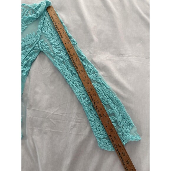 Blue Sheer Embroidered Lace Top Womens Medium Floral Boho Festival Layer Beach - Picture 11 of 13